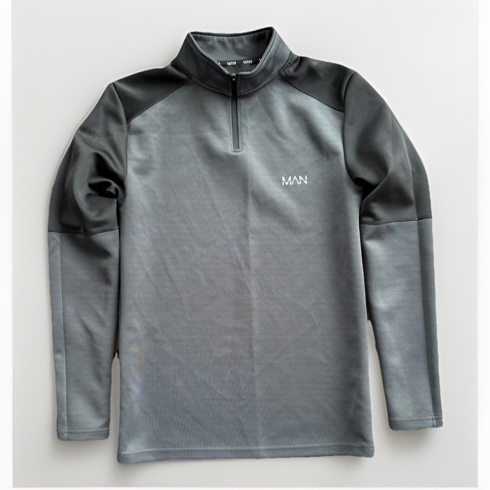 BoohooMAN Quarter Zip Pullover Mens XS Grey Activewear Gym Training Long Sleeve